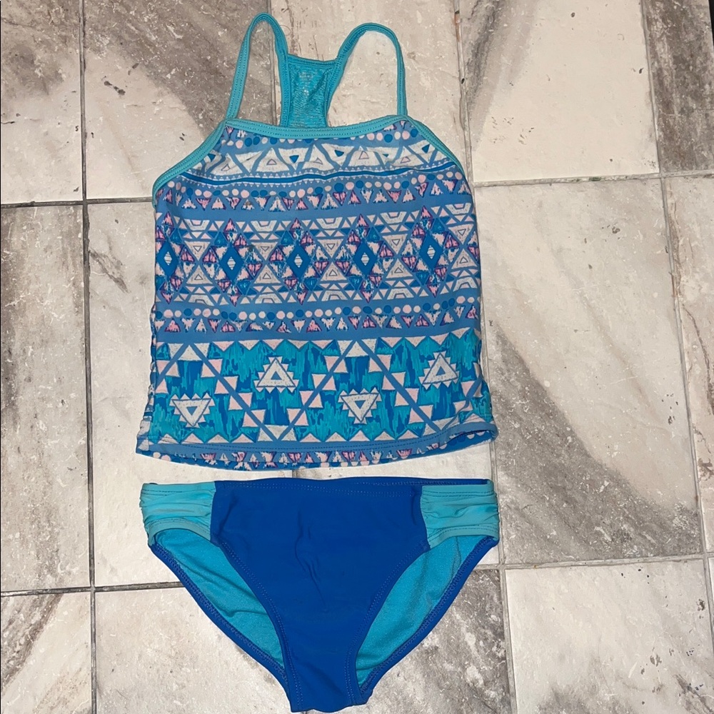 Vibrant Blue Geometric Tankini Set